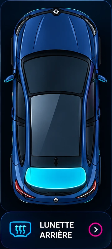 Lunette arrière — vitrage surligné en cyan