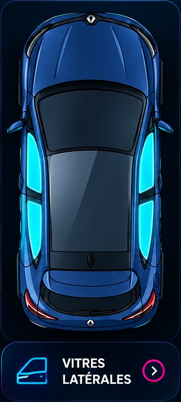 Vitres latérales — vitrage surligné en cyan